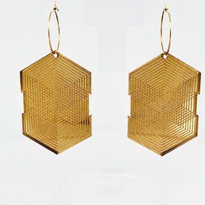 Gold Acrylic Geometric earrings with small rings